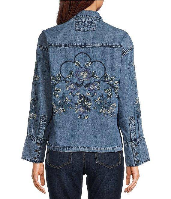 Tru Luxe Jeans Embroidered Collared Neck Long Sleeve Top Product Image