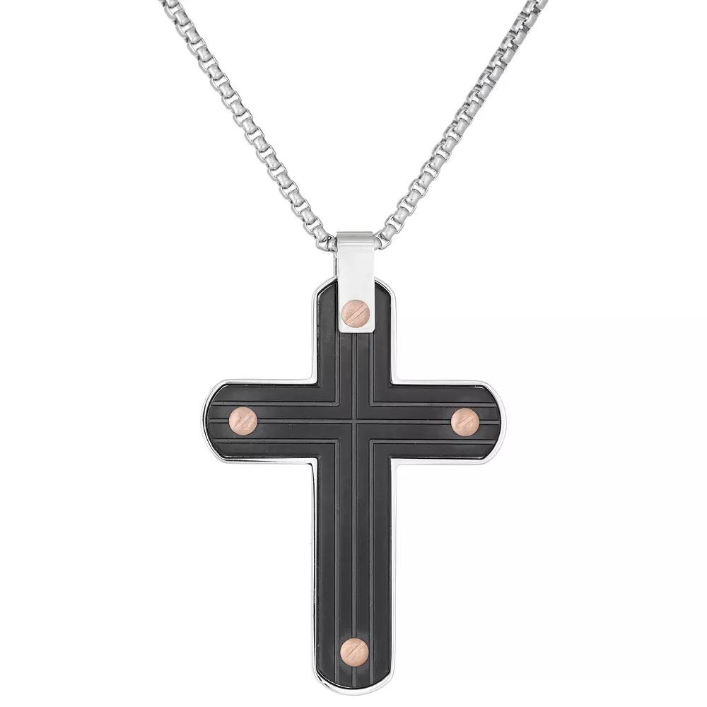 LYNX Men's Stainless Steel Cross Pendant, Size: 24", Two Tone Product Image