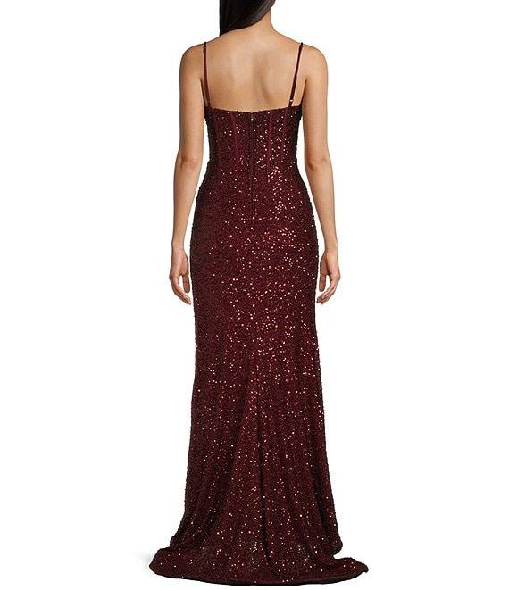 B. Darlin Sequin Sweetheart Neck Front Slit Dress Product Image