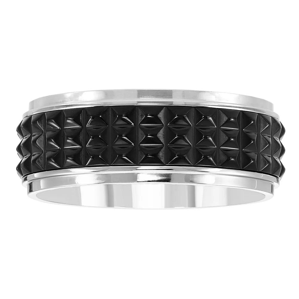 Men's Boston Bay Diamonds Black Ion Plated Two-Tone Stainless Steel 8 mm Studded Channel Band Ring, Size: 9, Two Tone Product Image