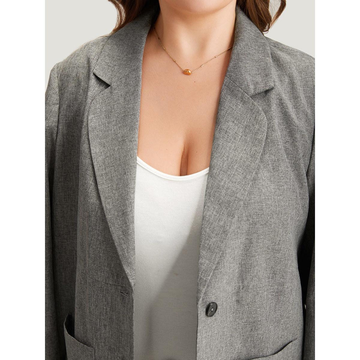 Plus Size Solid Suit Collar Patched Pocket Blazer DimGray Women Dailywear Plain Plain Sleeve Long Sleeve Suit Collar 18-20/2X Pocket Casual Blazers BloomChic Product Image