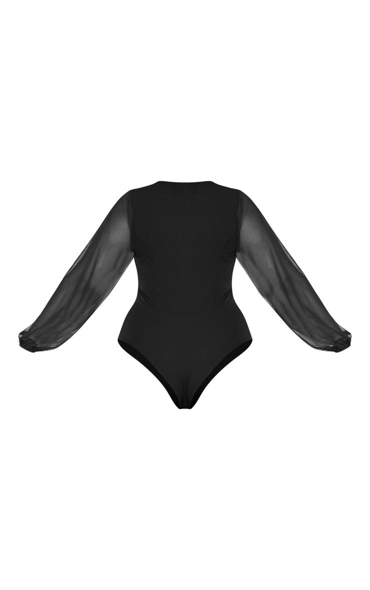 Plus Black Eyelet Detail Mesh Sleeve Bodysuit Product Image