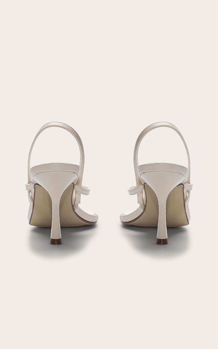 Cream Pu Square Toe Thong Sling Back Mid Heeled Sandals Product Image