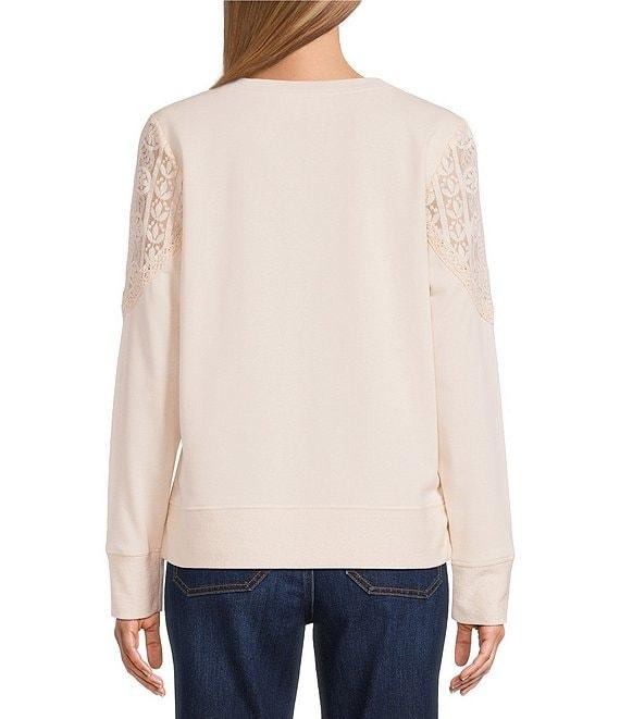 Nurture Mixed Media Lace Crew Neck Long Sleeve Top Product Image