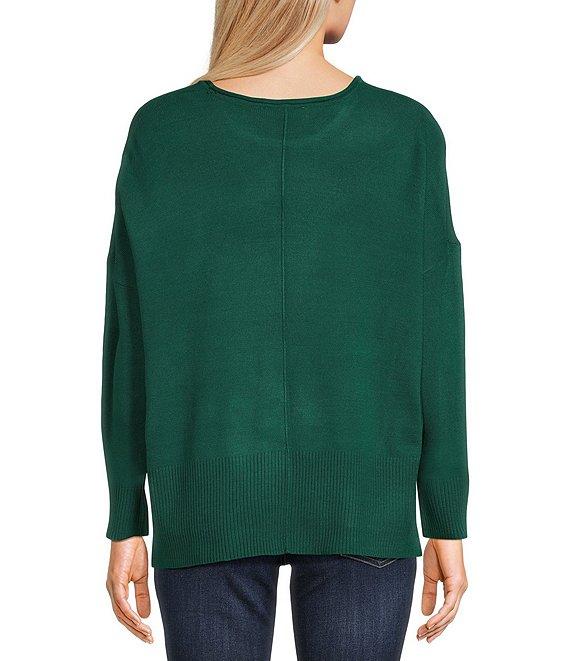 Double Zero Roll Neck Seam Detail Long Sleeve Sweater Product Image