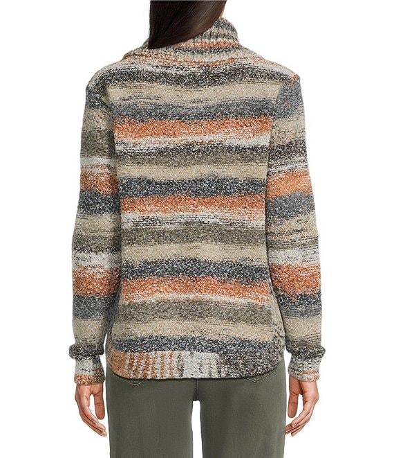 Charlie B. Wool Blend Cable Knit Striped Cowl Neck Long Sleeve Sweater Product Image