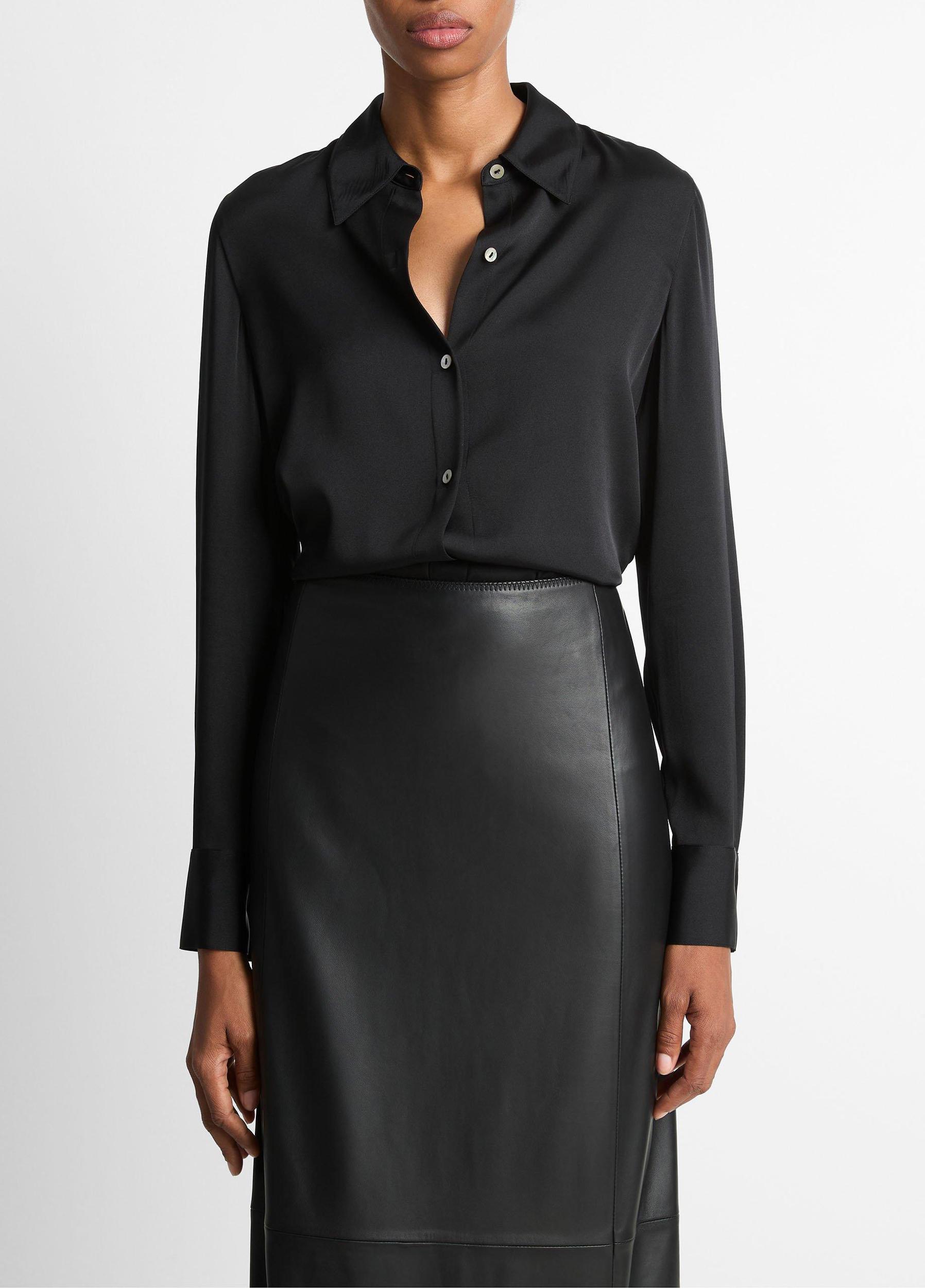 Silk-Blend Slim Button-Front Blouse Product Image