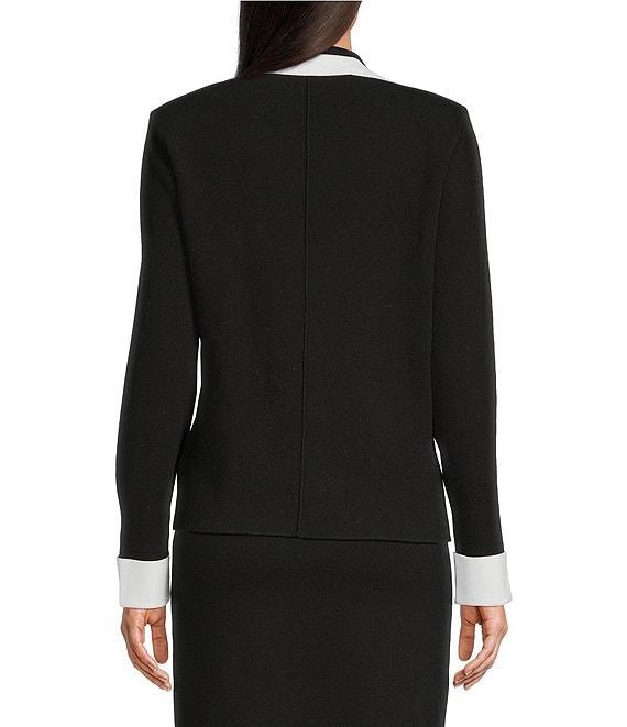 KARL LAGERFELD PARIS Knit Lapel Collar Long Sleeve Contrast Trim Jacket Product Image