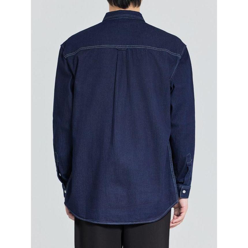 Long Sleeve Collared Denim Cargo Shirt Product Image