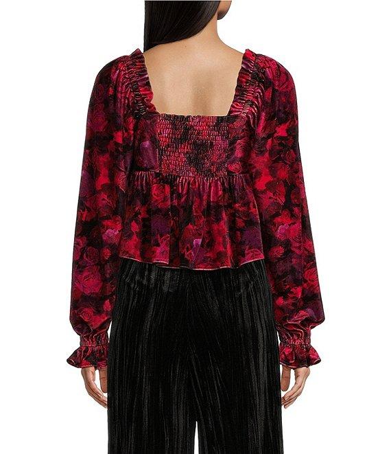 C&V Chelsea & Violet V-Neck Long Sleeve Velvet Rosette Blouse Product Image