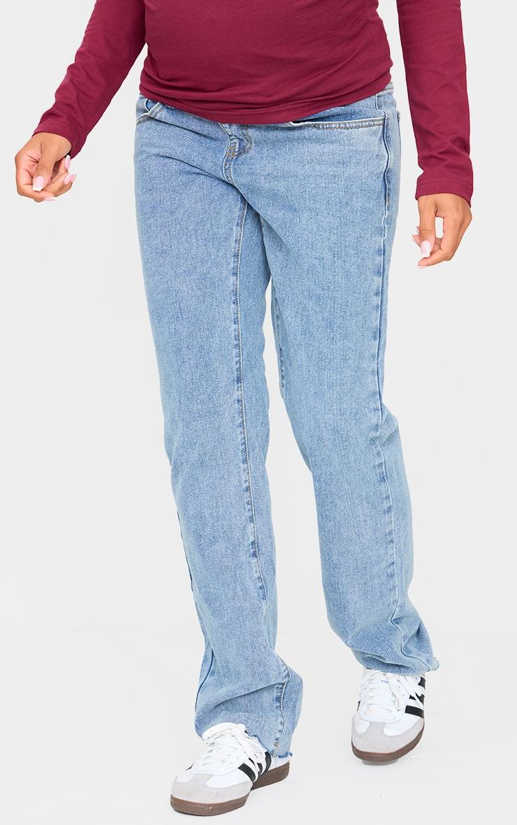 Maternity Light Blue Wash Long Leg Straight Jeans Product Image