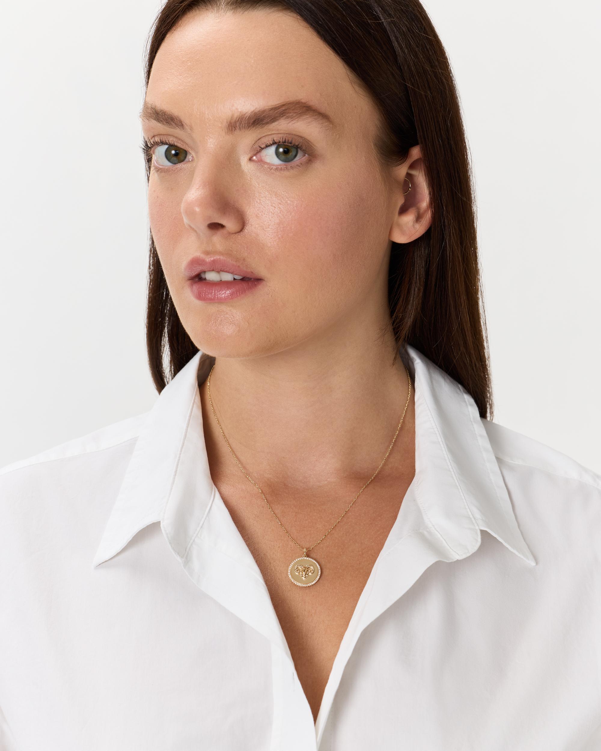 Quince | Women's 14K Gold Pave Zodiac Medallion Charm Product Image