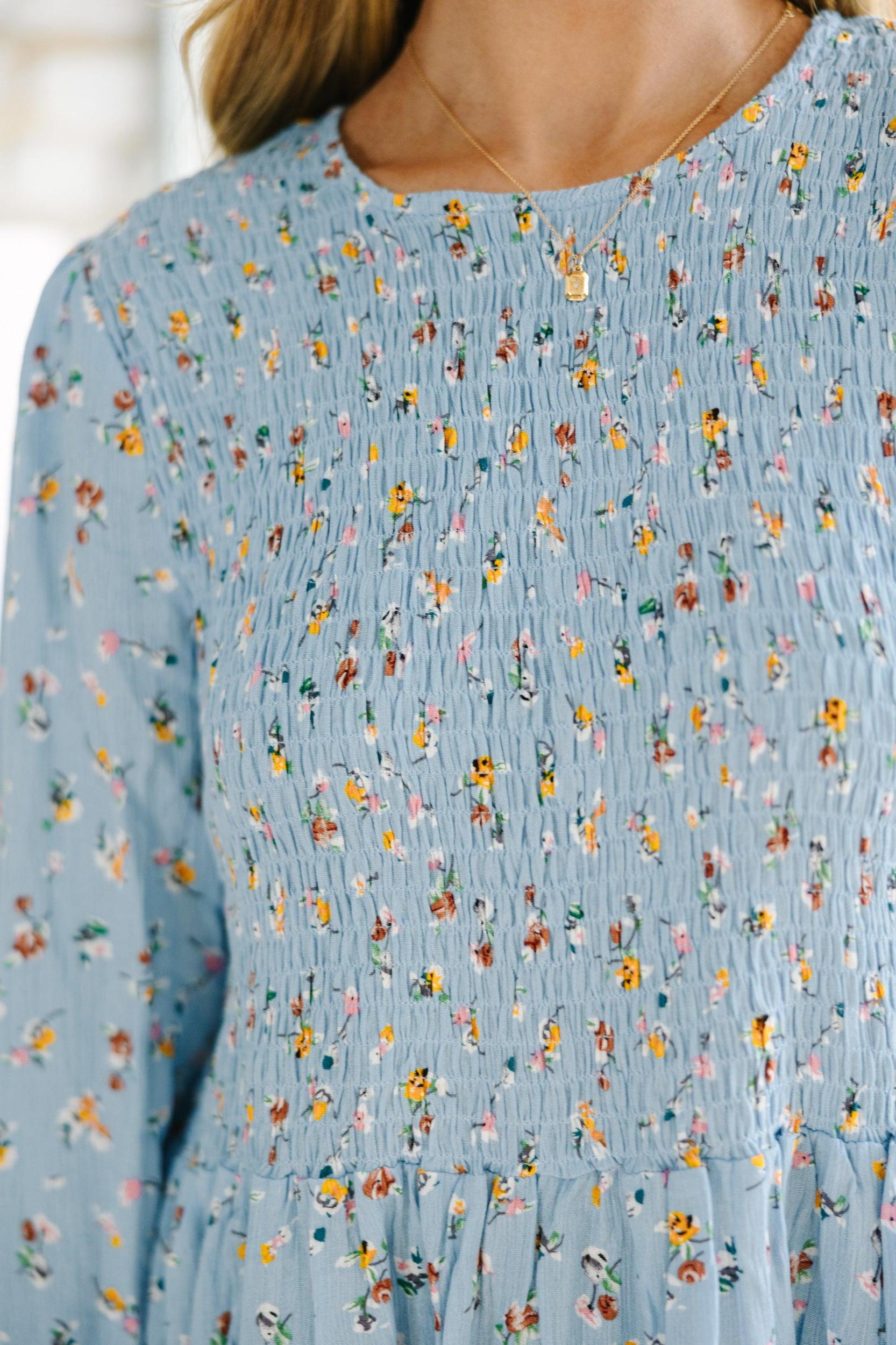 Getting Close Light Blue Ditsy Floral Blouse Female Product Image