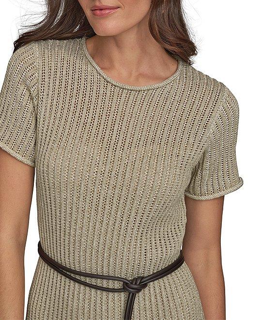 Donna Karan Short Sleeve Boat Neck Knit Sheath Midi Dress Product Image