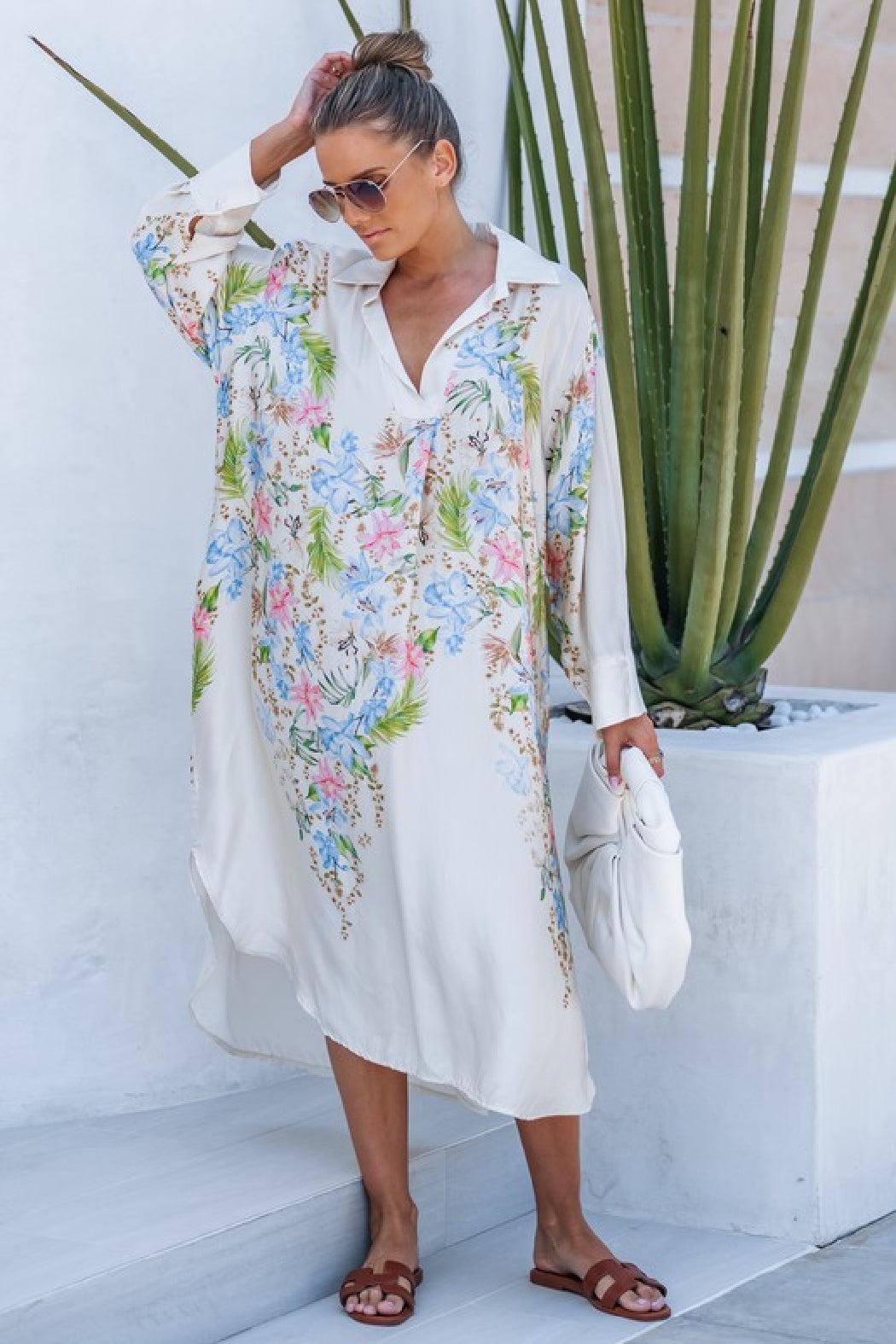 Silk Floral Shirt Dress Product Image
