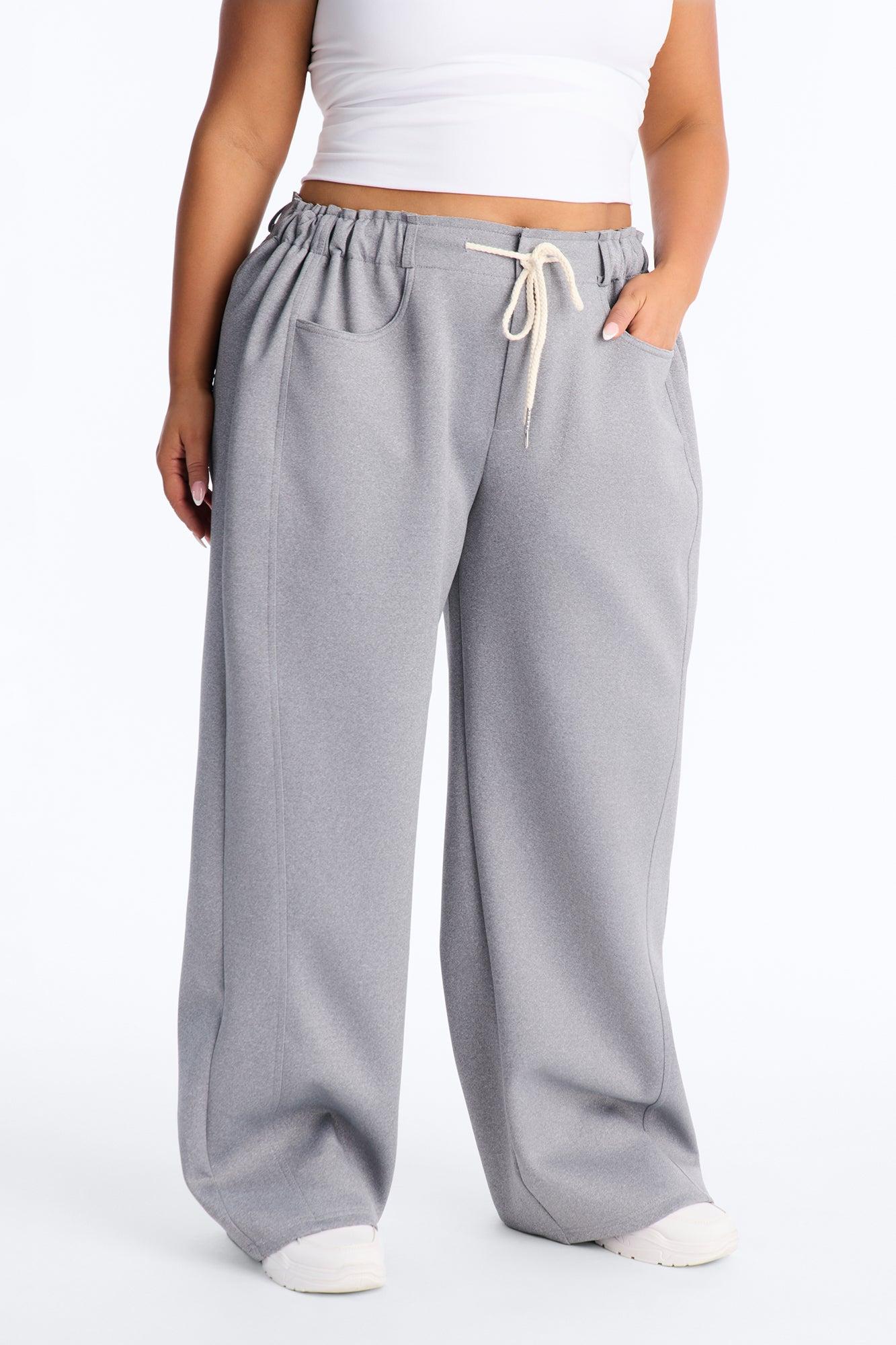 Don't Get Too Comfortable Low Rise Wide Leg Scuba Pant - Heather Grey Female Product Image