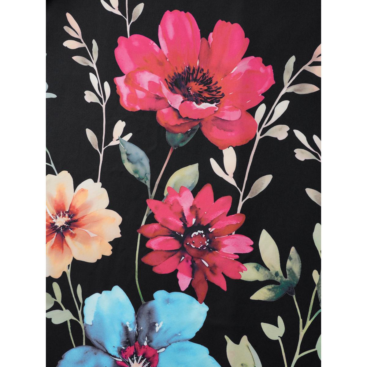 Plus Size Floral Print V-Neck Half-Sleeve Midi Dress Black Women Timeless Non V-neck Short sleeve Curvy BloomChic 12/L Product Image