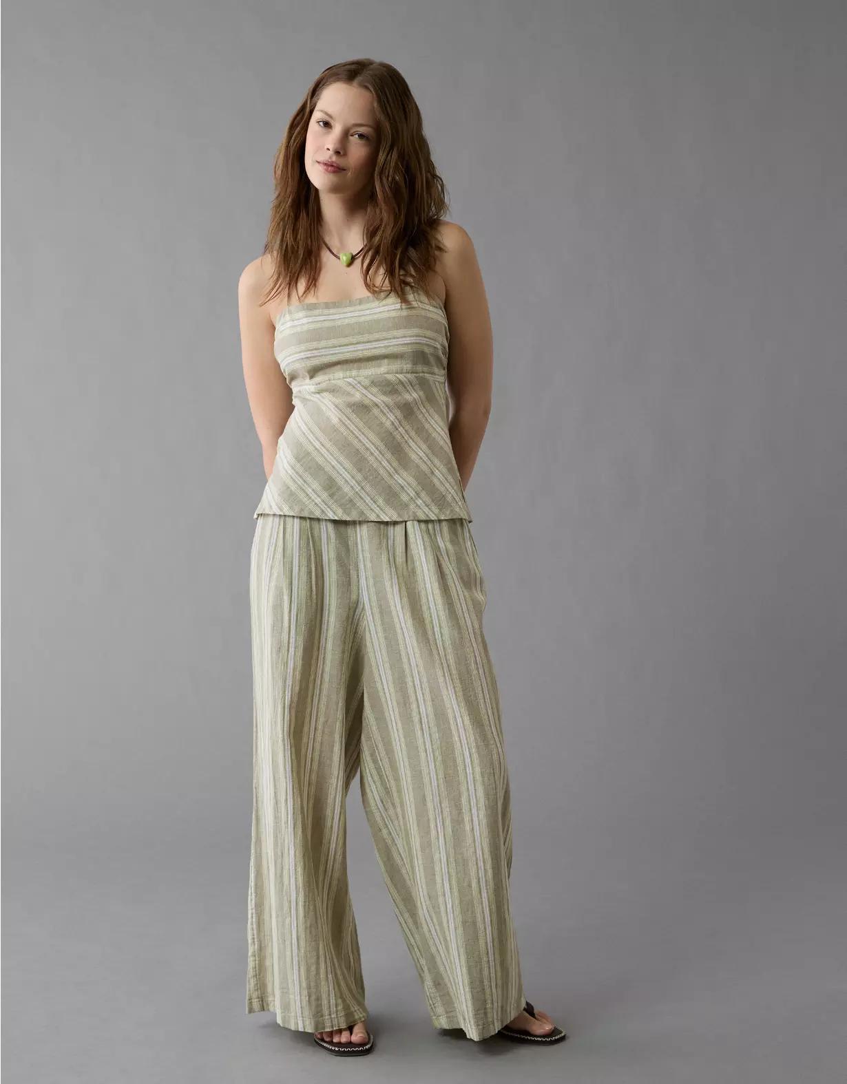 AE Linen-Blend High-Waisted Wide-Leg Pant Product Image