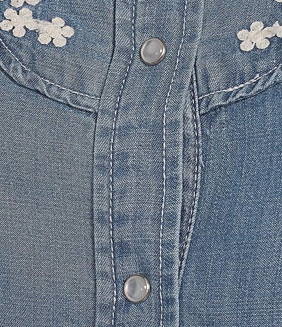 Reba Arizona Point Collar Long Sleeve Embroidered Button Front Top Product Image