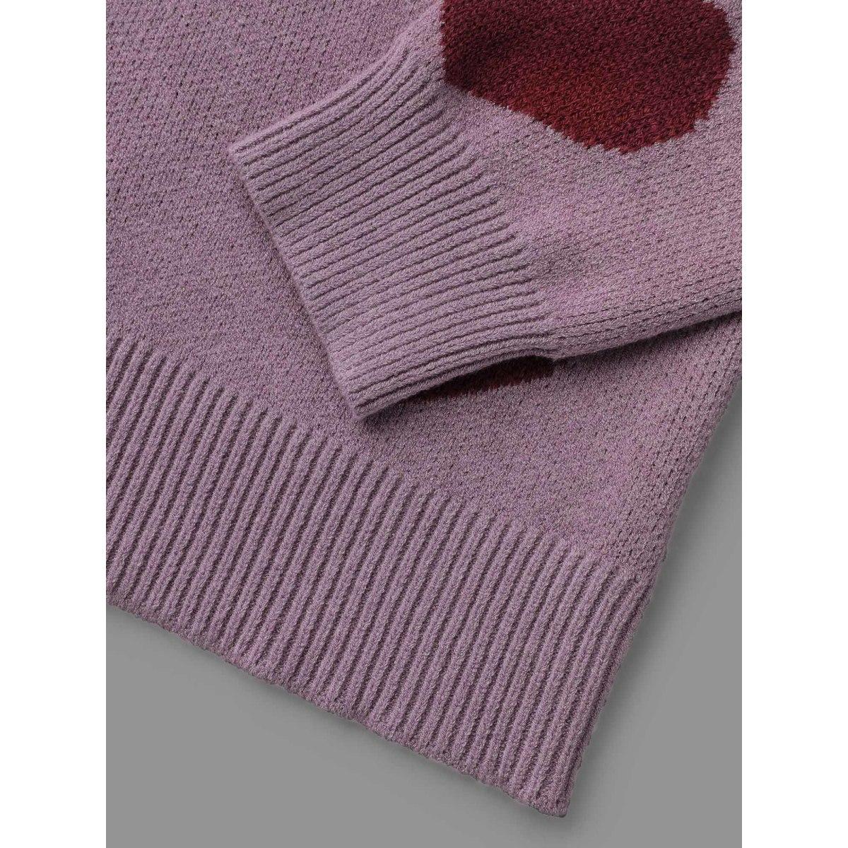 Plus Size Round Neck Contrast Heart Jacquard Pullover Lilac Women Casual Loose Long Sleeve Round Neck Everyday Pullovers BloomChic 30/6X Product Image