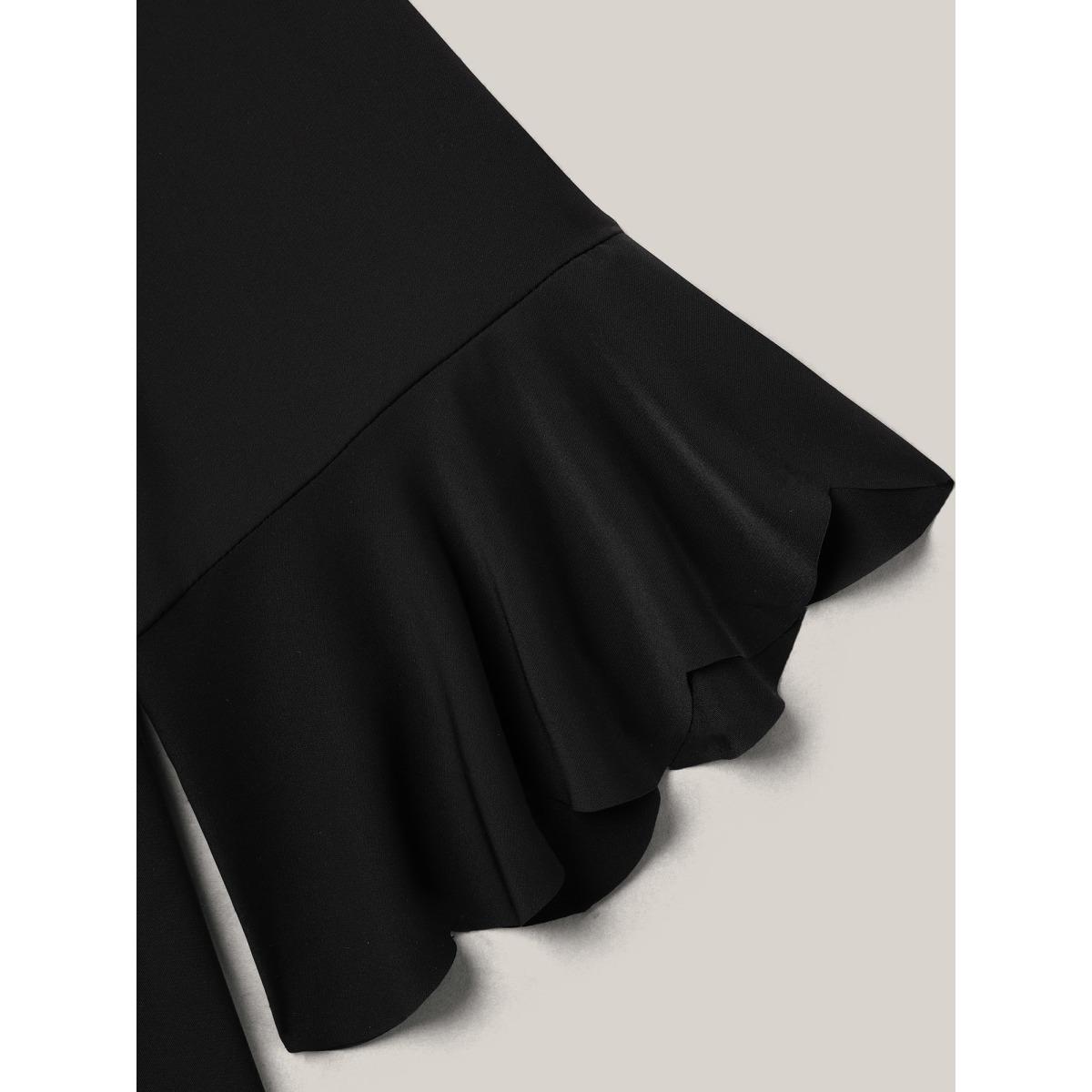 Plus Size Black Beads Embellished Scalloped Hem Shirt Women Elegant Elbow-length sleeve Round Neck Everyday Blouses BloomChic 12/L Product Image