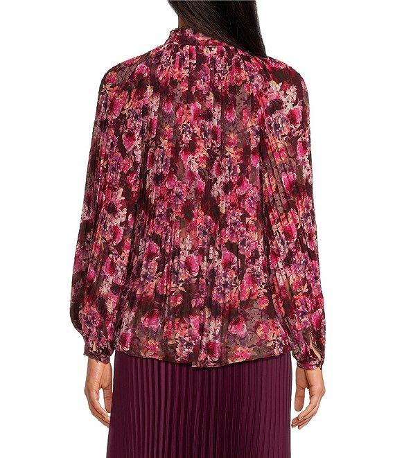 Lucy Paris Feminine Floral Print Split V-Neck Long Sleeve Front Tie Top Product Image