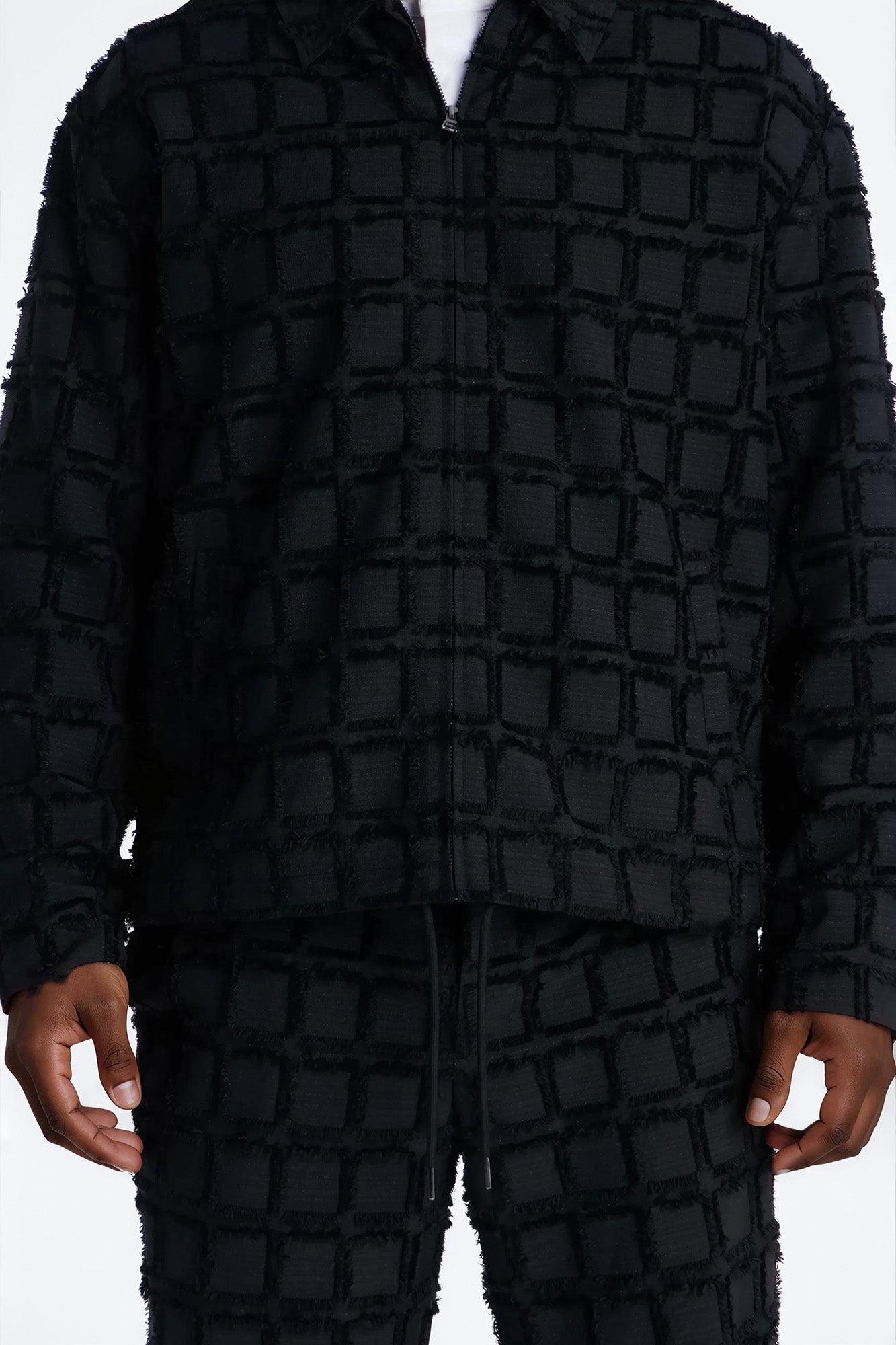 Quadrate Textured Zip Jacket - Black Male Product Image