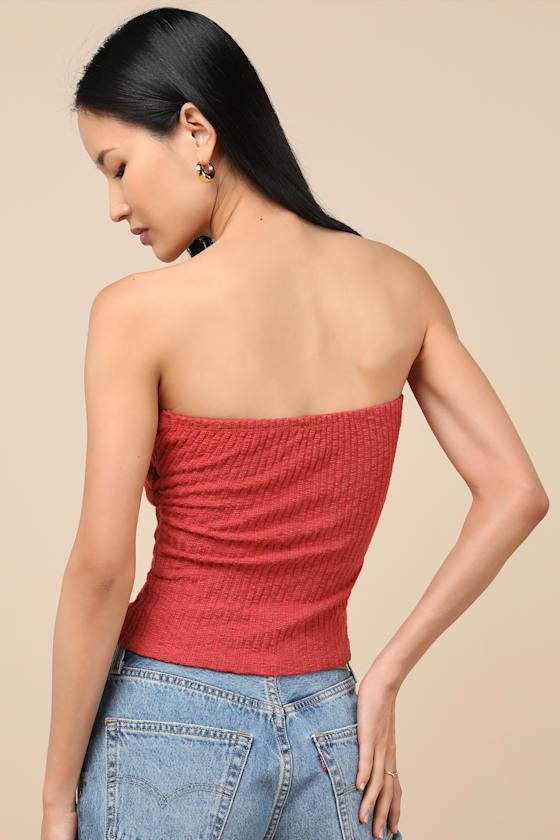 Lautaro Rust Ribbed Strapless Crop Top Product Image