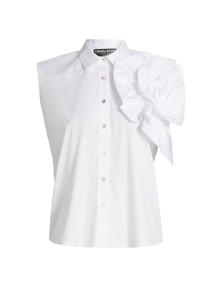 Womens Fusina Rosette-Accent Cotton Button-Front Top Product Image