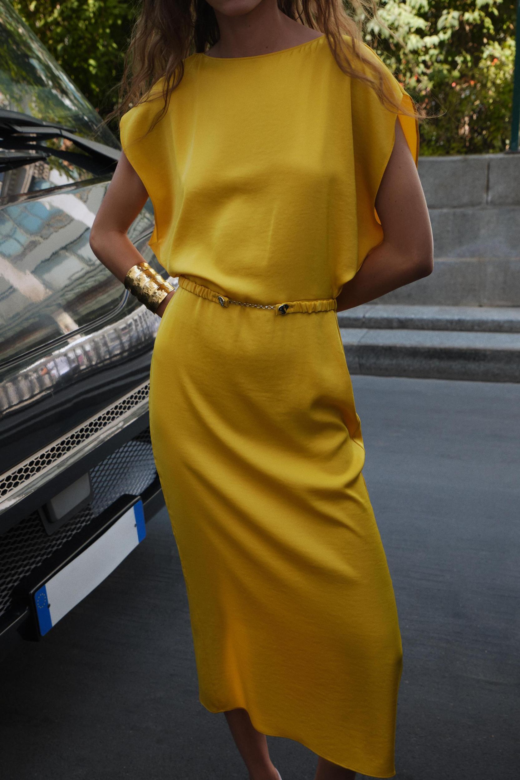 BELTED SATIN EFFECT MIDI DRESS Product Image