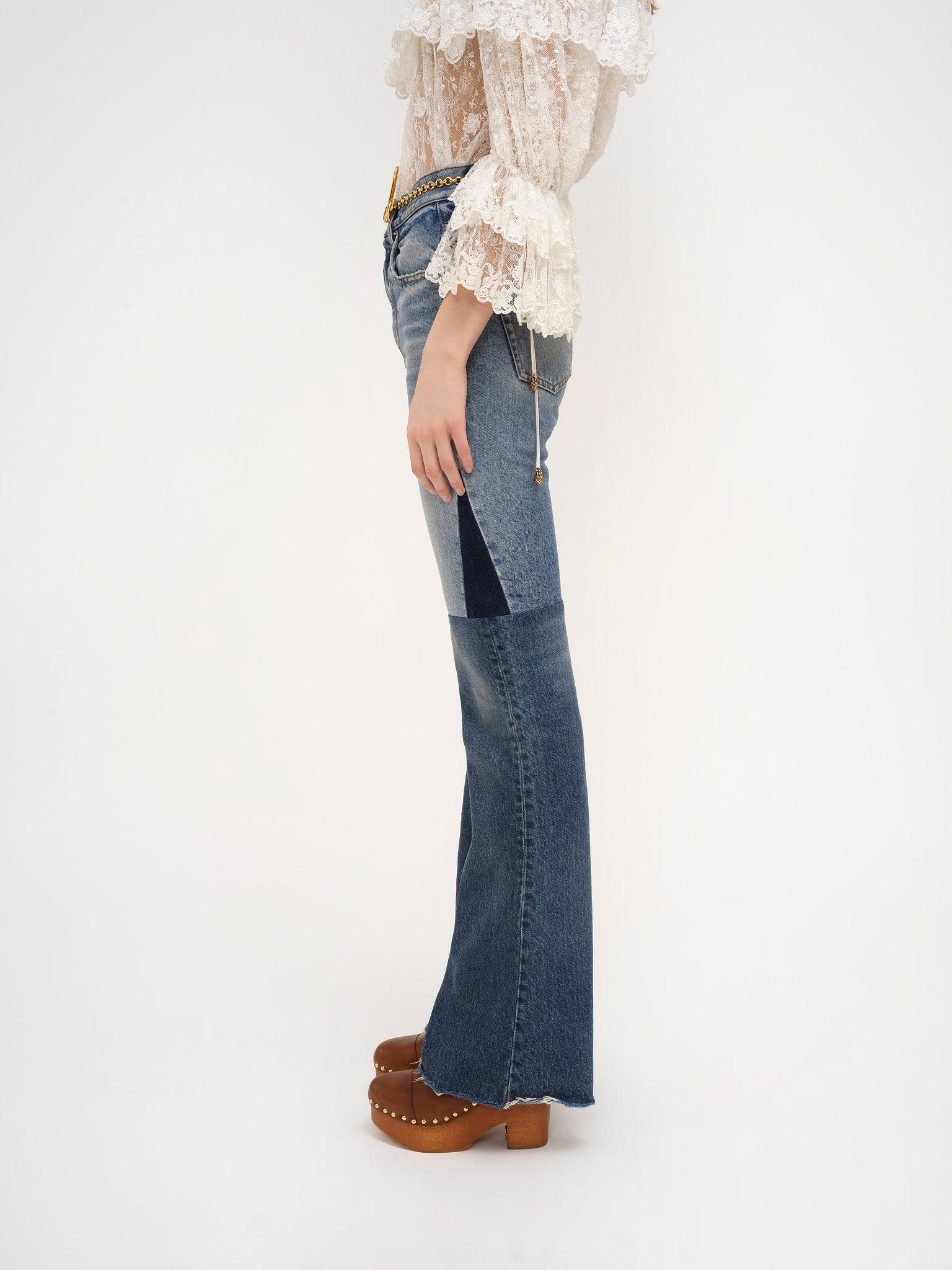 Flared patchwork jeans in denim Product Image