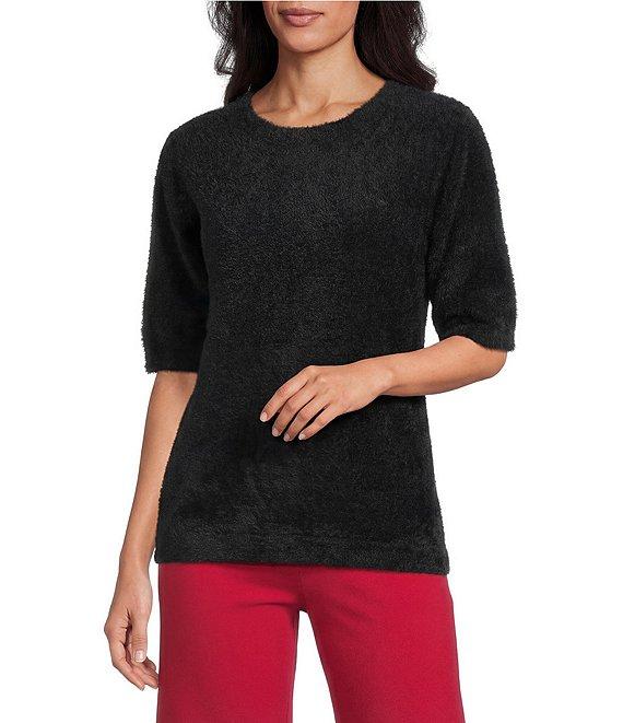 Slim Factor by Investments Blyss Crew Neck Short Sleeve Eyelash Sweater Product Image