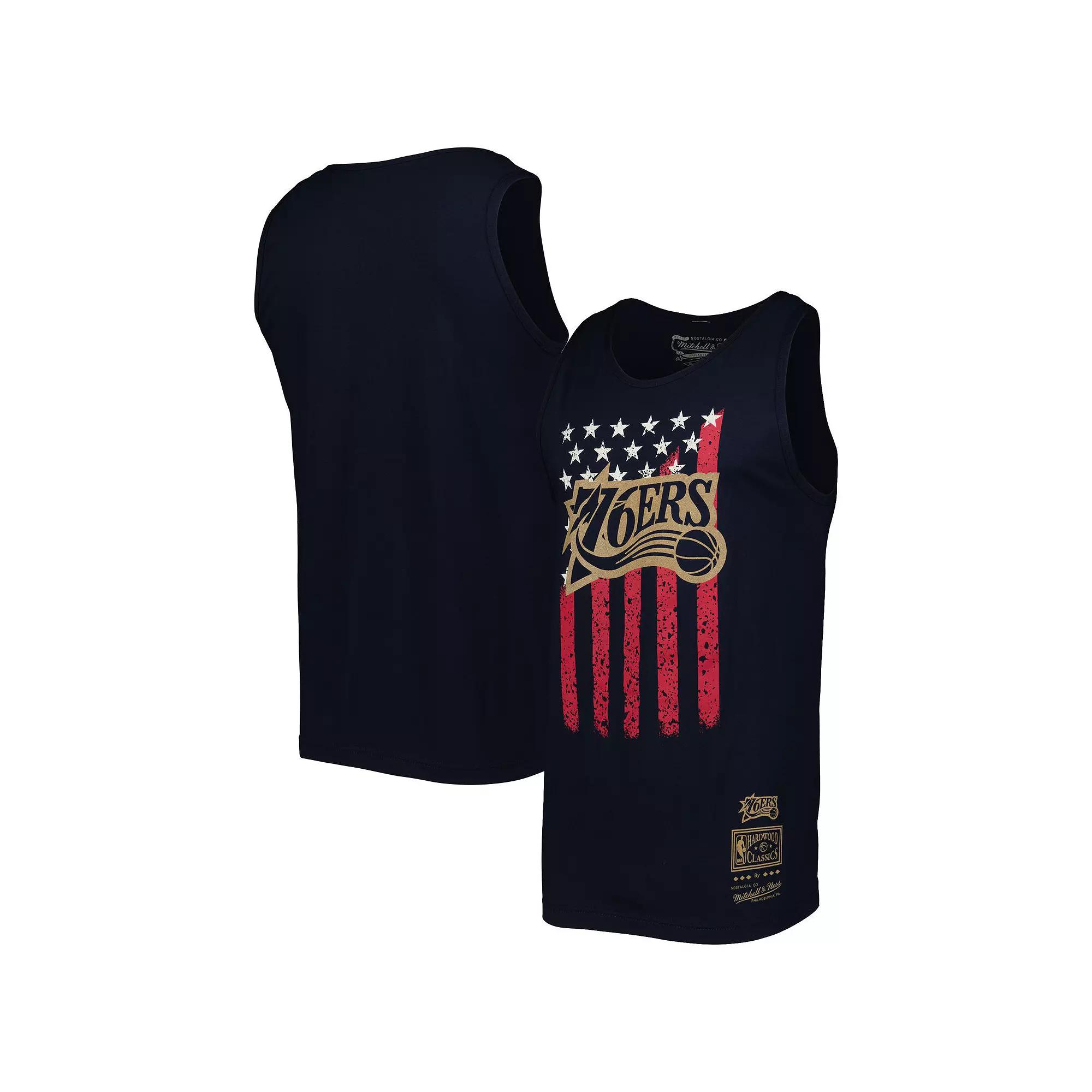 Men's Mitchell & Ness Navy Philadelphia 76ers Hardwood Classics Americana Stars and Stripes Tank Top,  Product Image