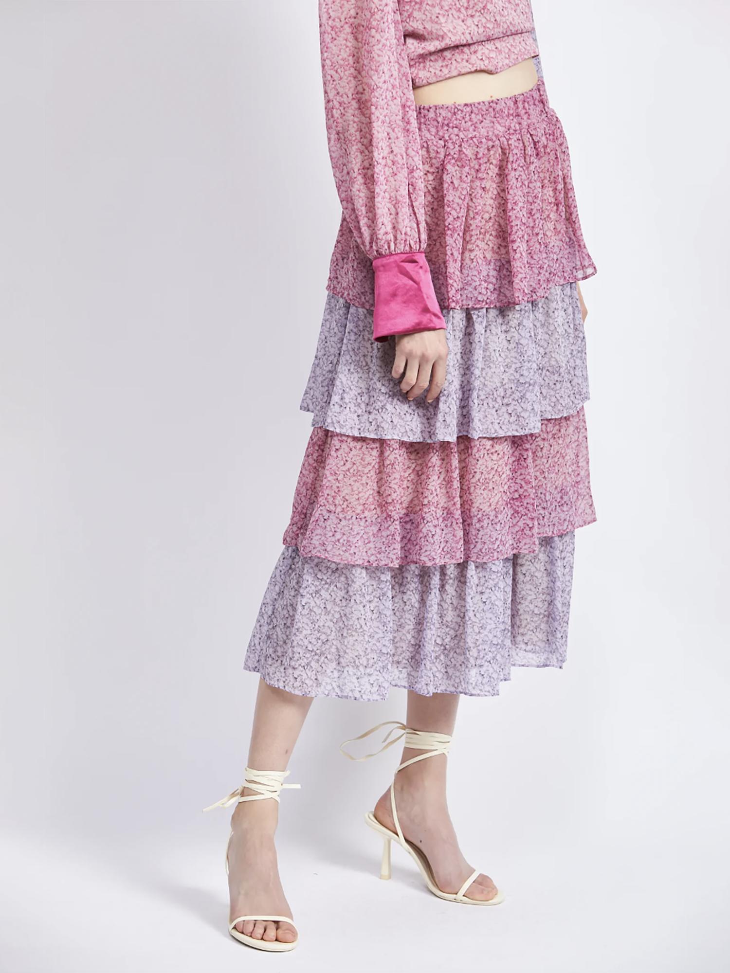 En Saison Tiered Cancan Midi Skirt Product Image