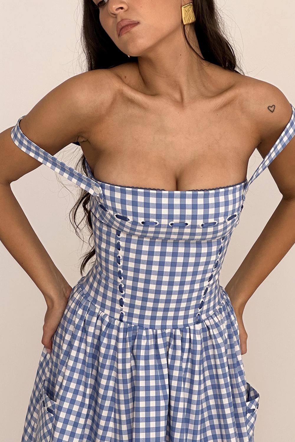 Vivien  regatta blue gingham midi sundress Product Image