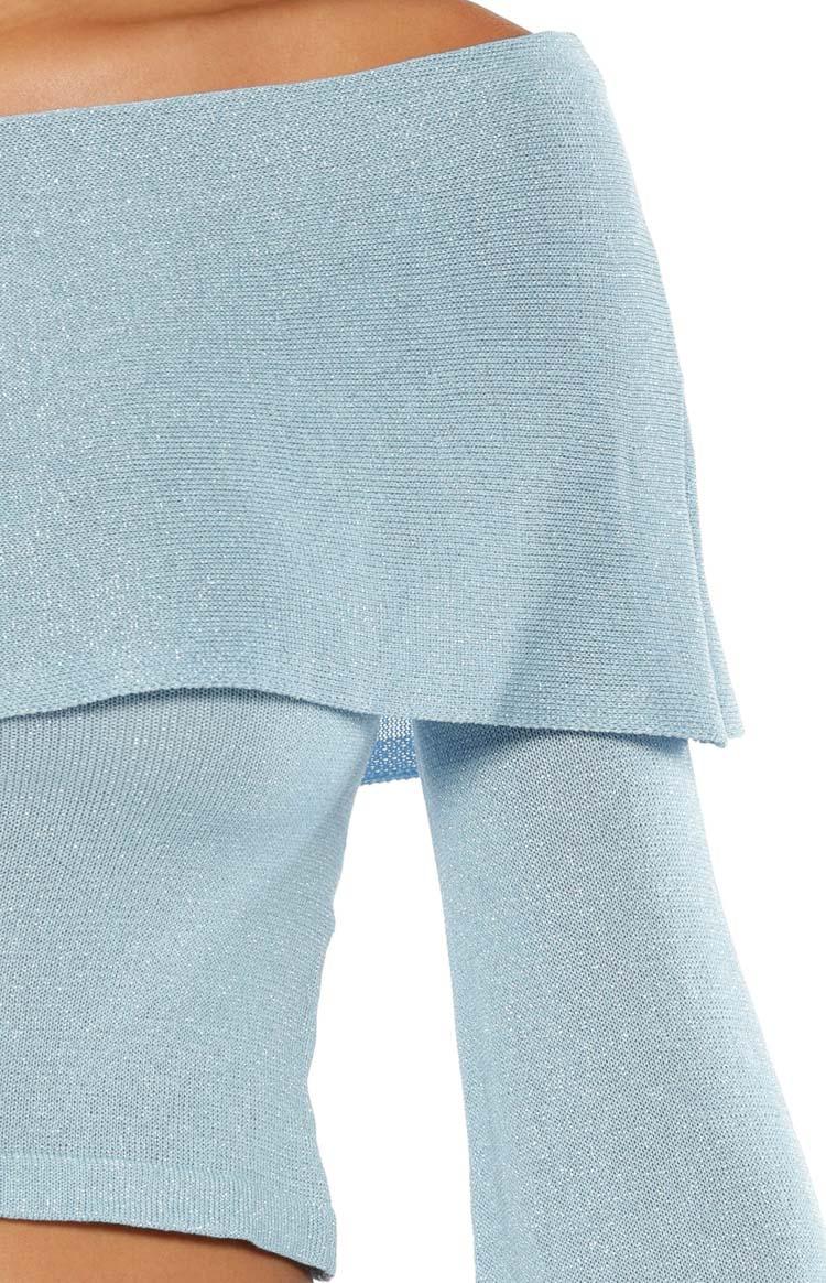 Simona Blue Long Sleeve Off Shoulder Knit Top Product Image