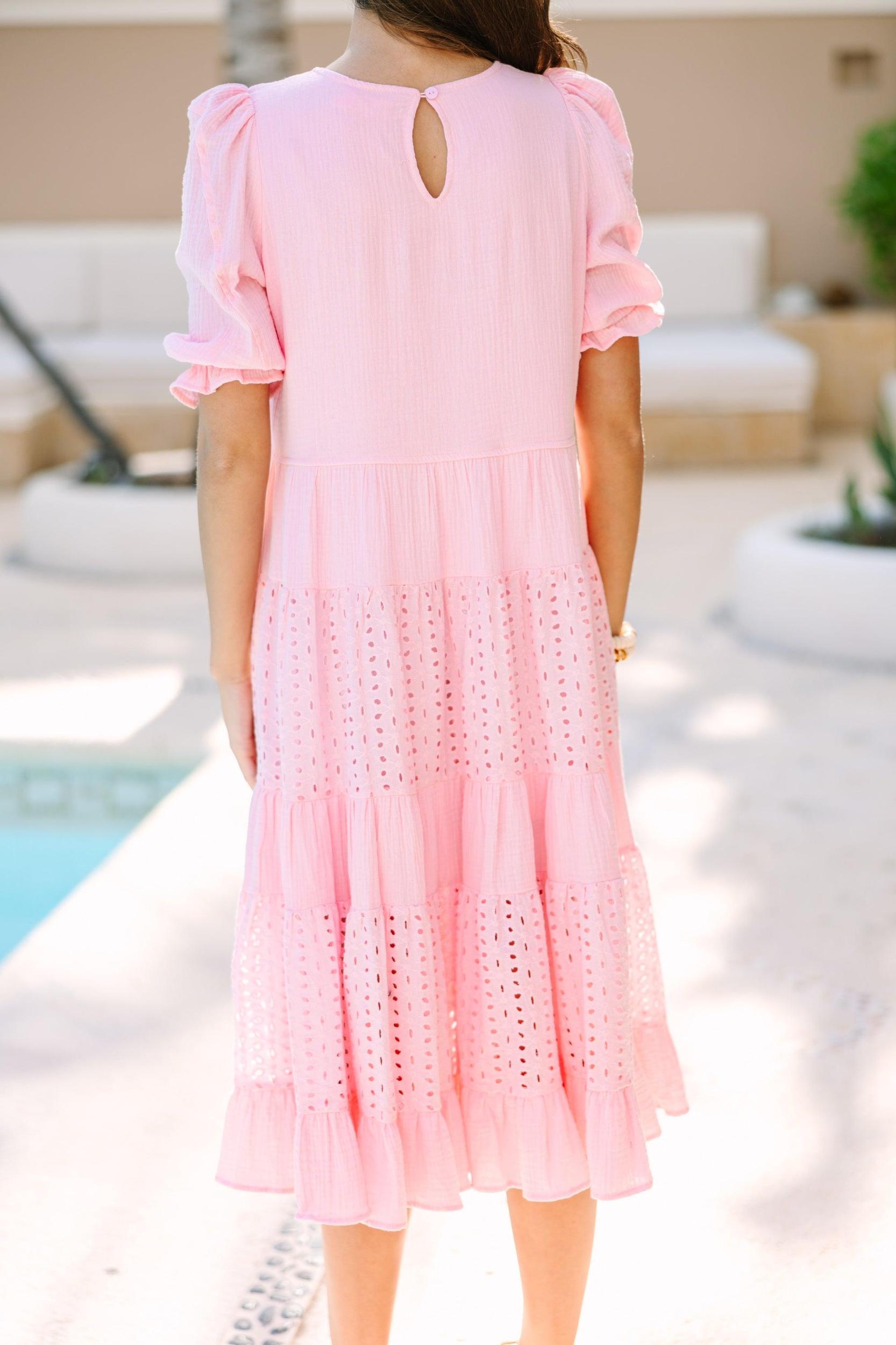 Making Moves Pink Eyelet Midi Dress Female Product Image
