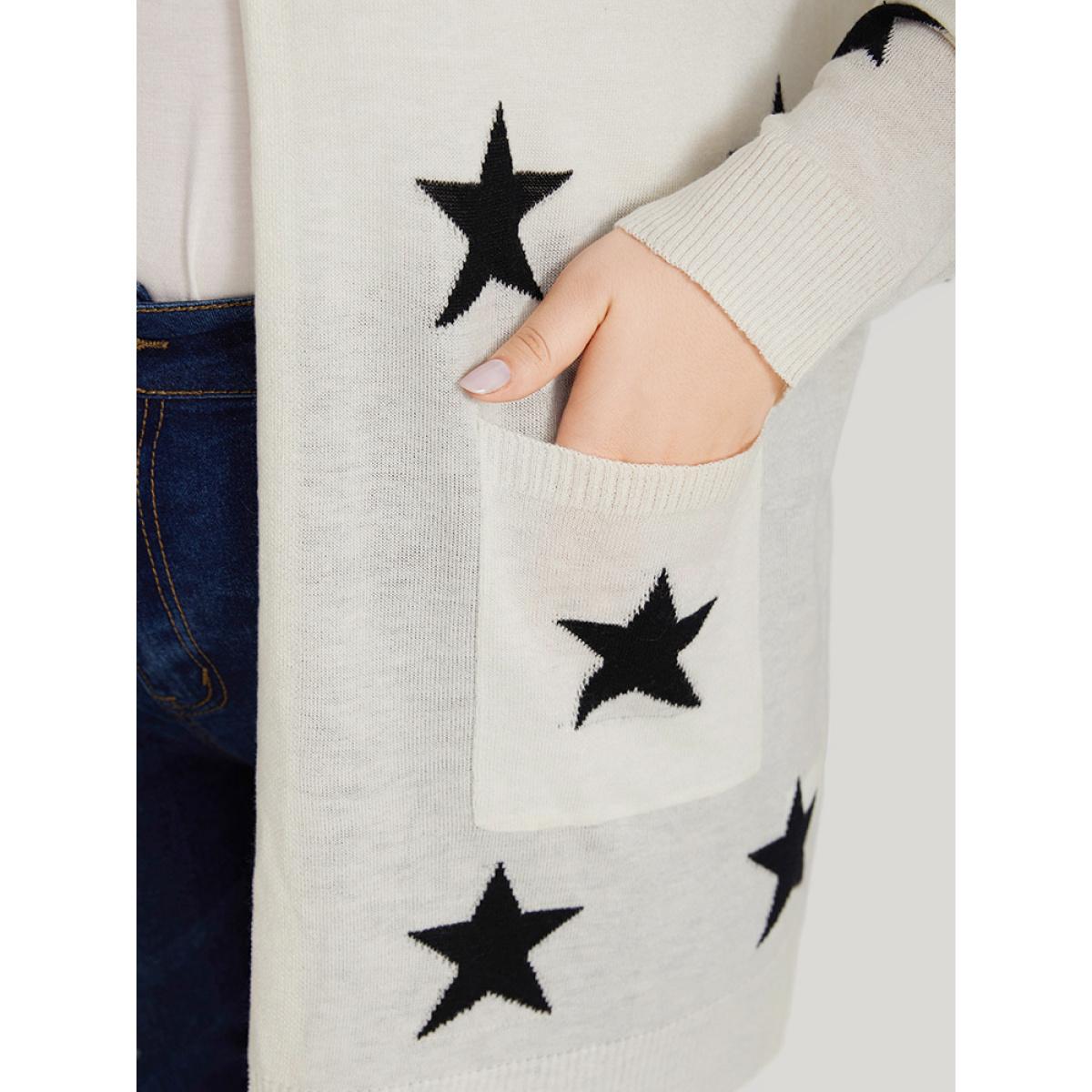 Plus Size Supersoft Essentials Star Print Pocket Open Front Cardigan Beige Women Casual Loose Long Sleeve Dailywear Cardigans BloomChic 22-24/3X Product Image