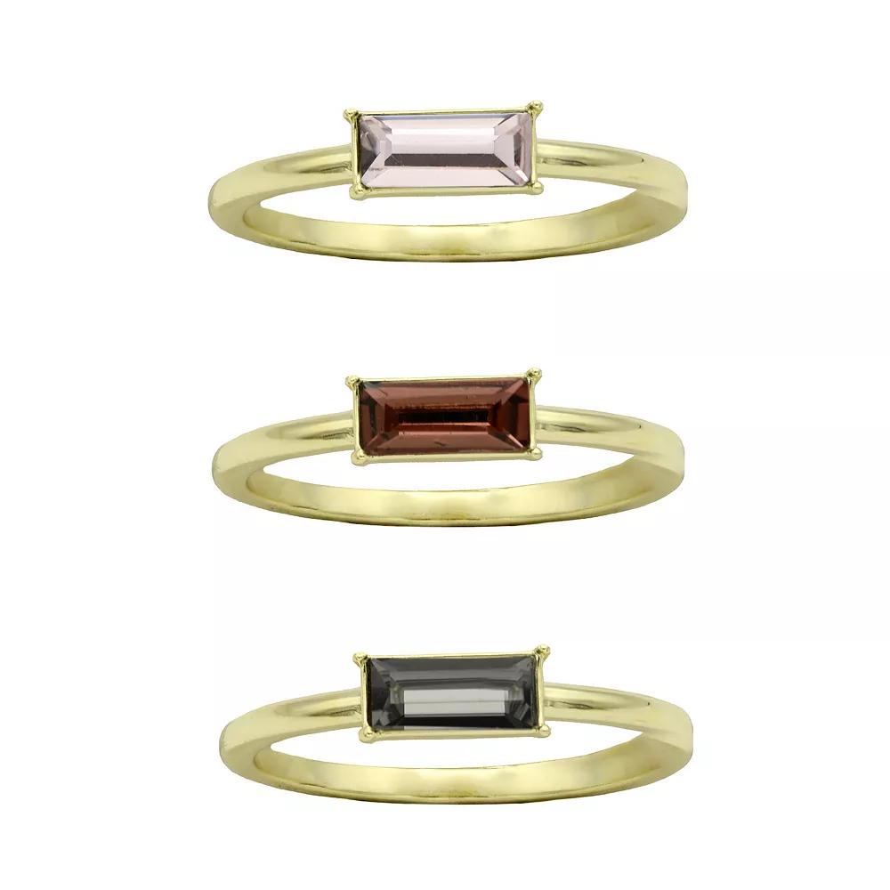 City Luxe Gold Tone Trio Multi-Color Crystal Baguette Rings, Women's, Size: 7, Gold Tone Team Product Image