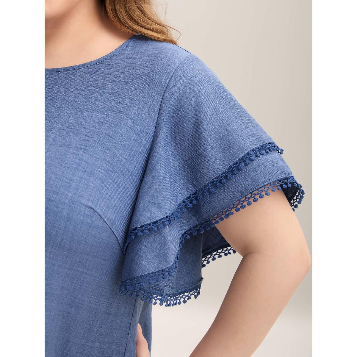 Plus Size Stone Textured Layered Ruffle Sleeve Lace Blouse Women Elegant Short sleeve Round Neck Everyday-Elegant Blouses BloomChic 30/6X Product Image
