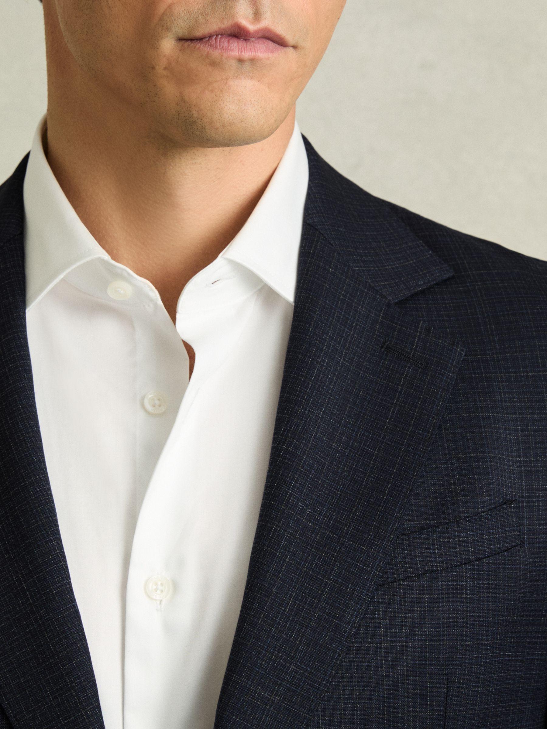Slim-Fit Single-Breasted Textured Wool-Blend Suit Blazer in Navy Product Image