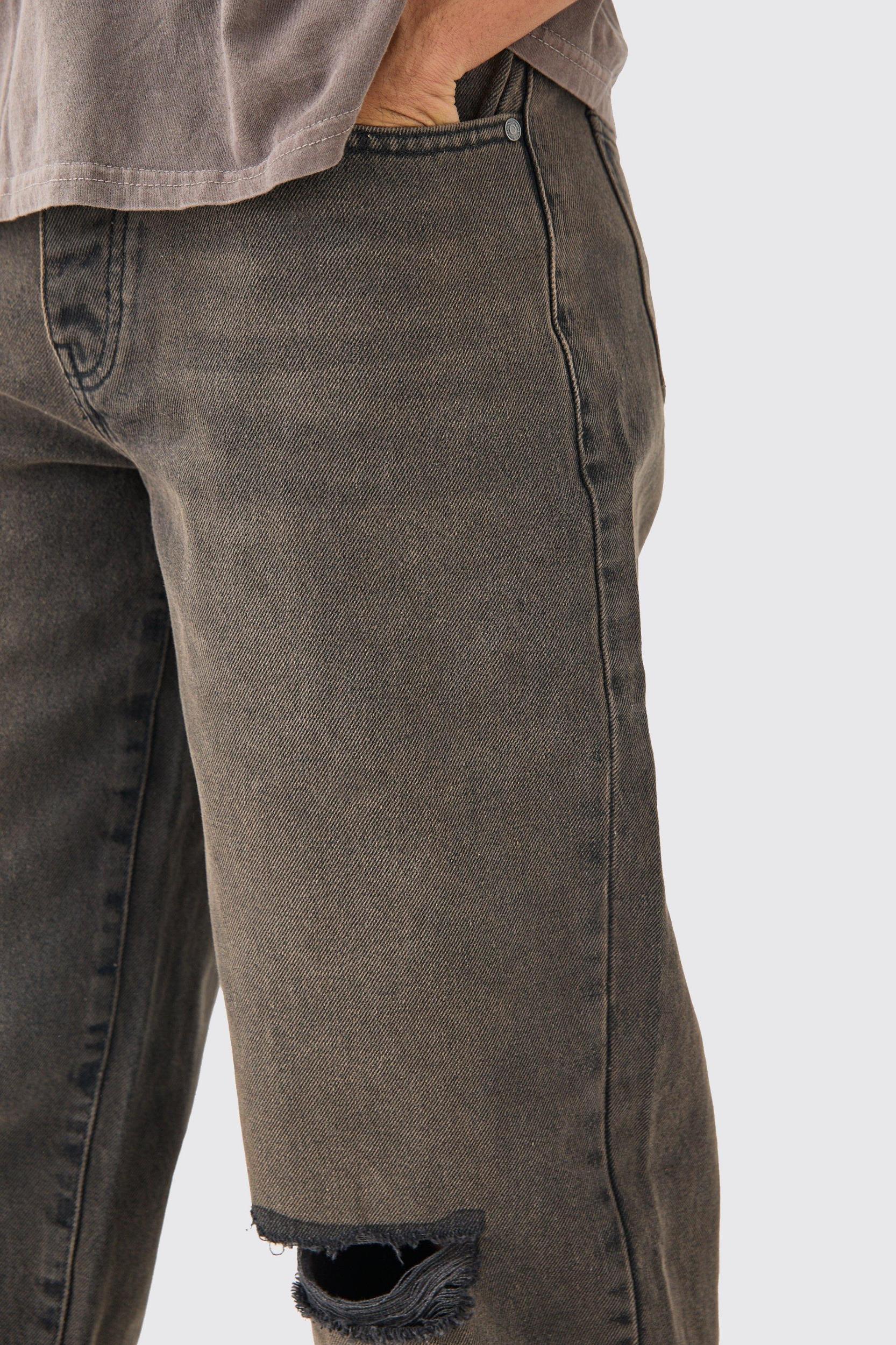 Baggy Rigid Brown Wash Ripped Knee Jeans | boohooMAN USA Product Image