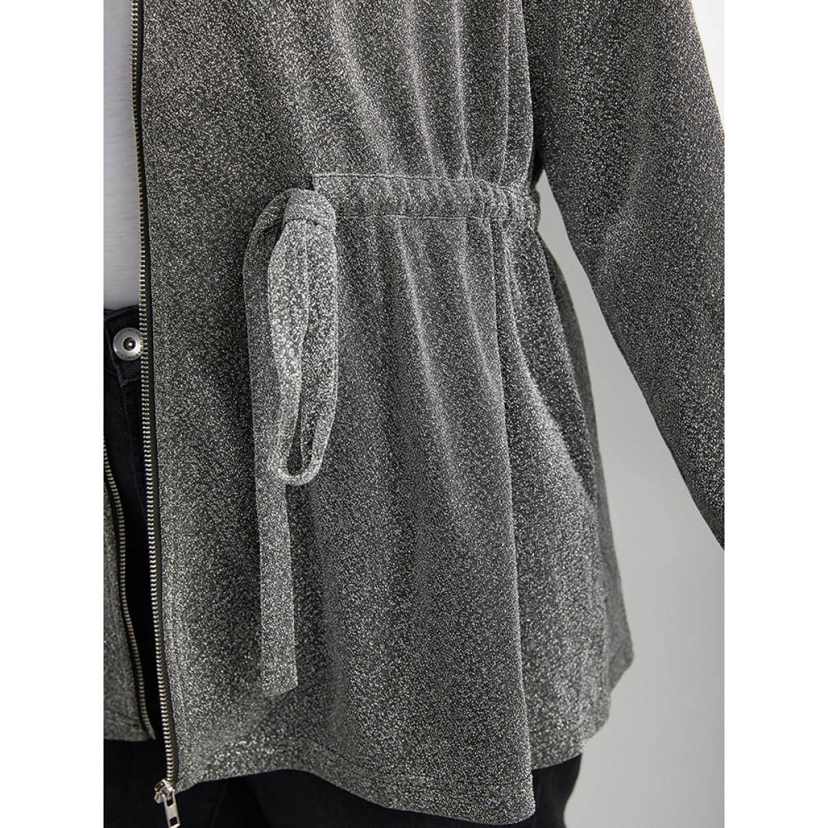 Plus Size Patchwork Contrast Trim Drawstring Zipper Jacket Women DimGray Contrast Dailywear Jackets BloomChic 10/M Product Image