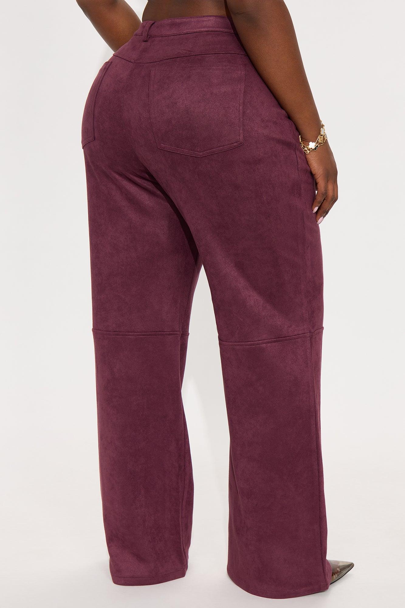 Gianna Faux Suede Wide Leg Pant - Wine Female Product Image