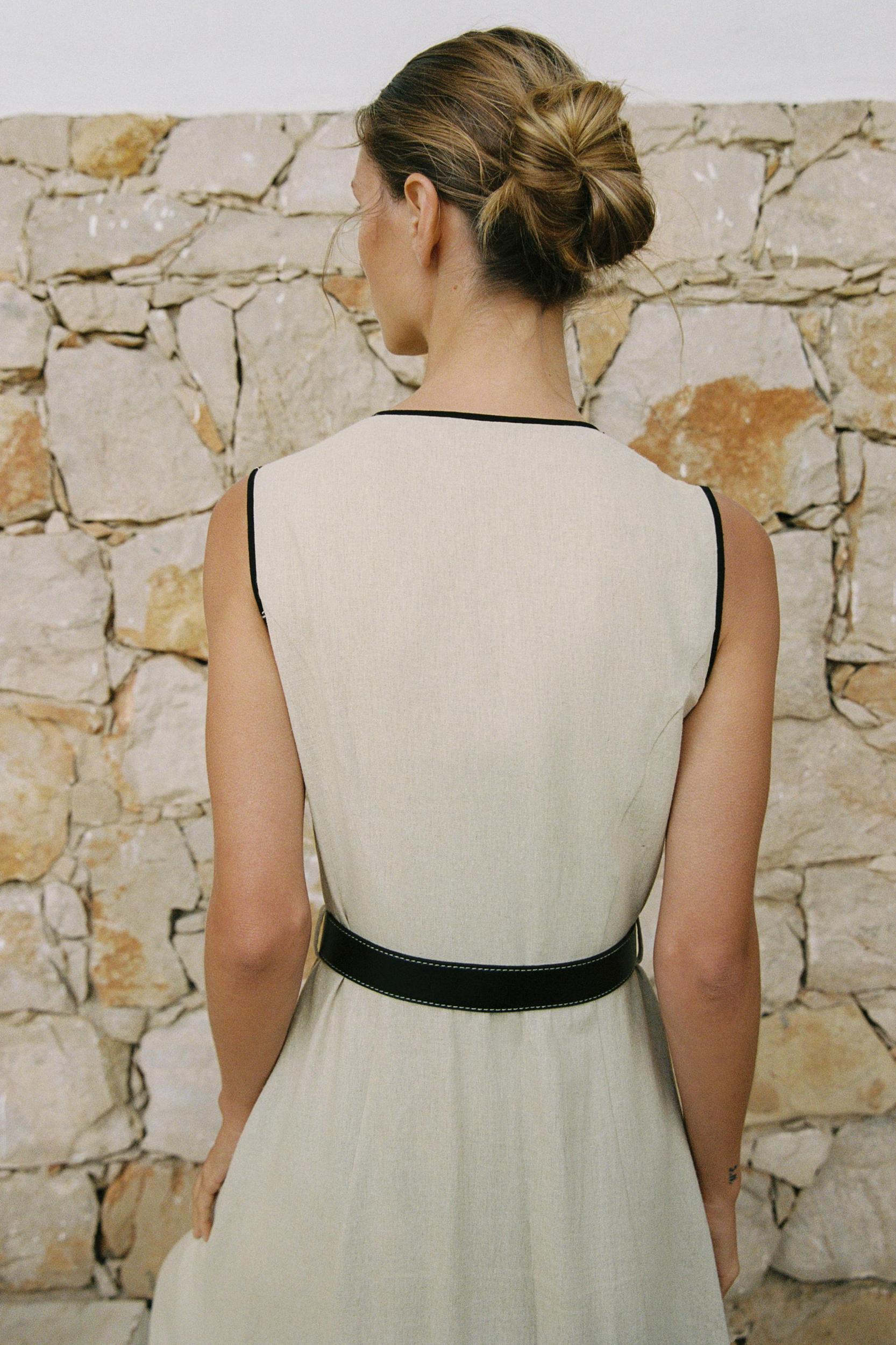 LINEN BELTED MIDI DRESS Product Image