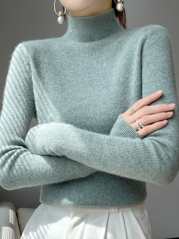 Casual Skinny Long Sleeves Solid Color Half Turtleneck Sweater Tops Product Image