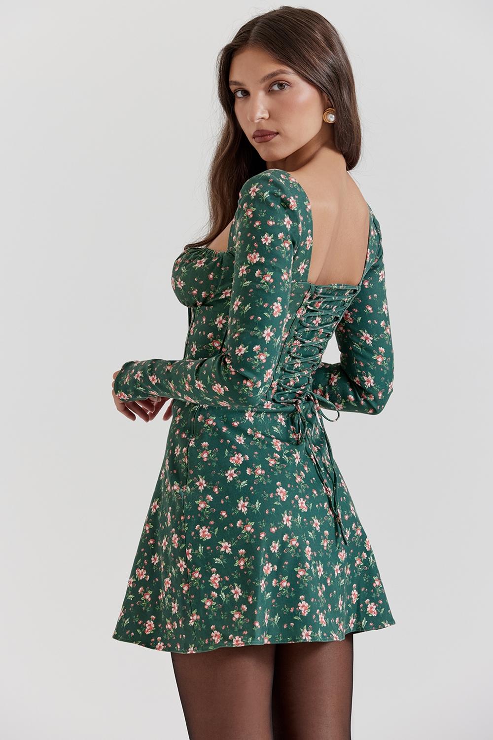 Malika  green floral corset mini dress Product Image
