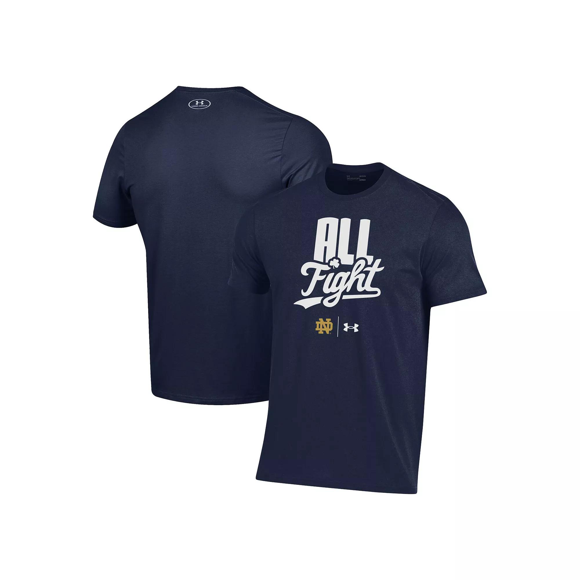 Men's Under Armour Navy Notre Dame Fighting Irish All Fight T-Shirt, Size: Medium, Blue Product Image