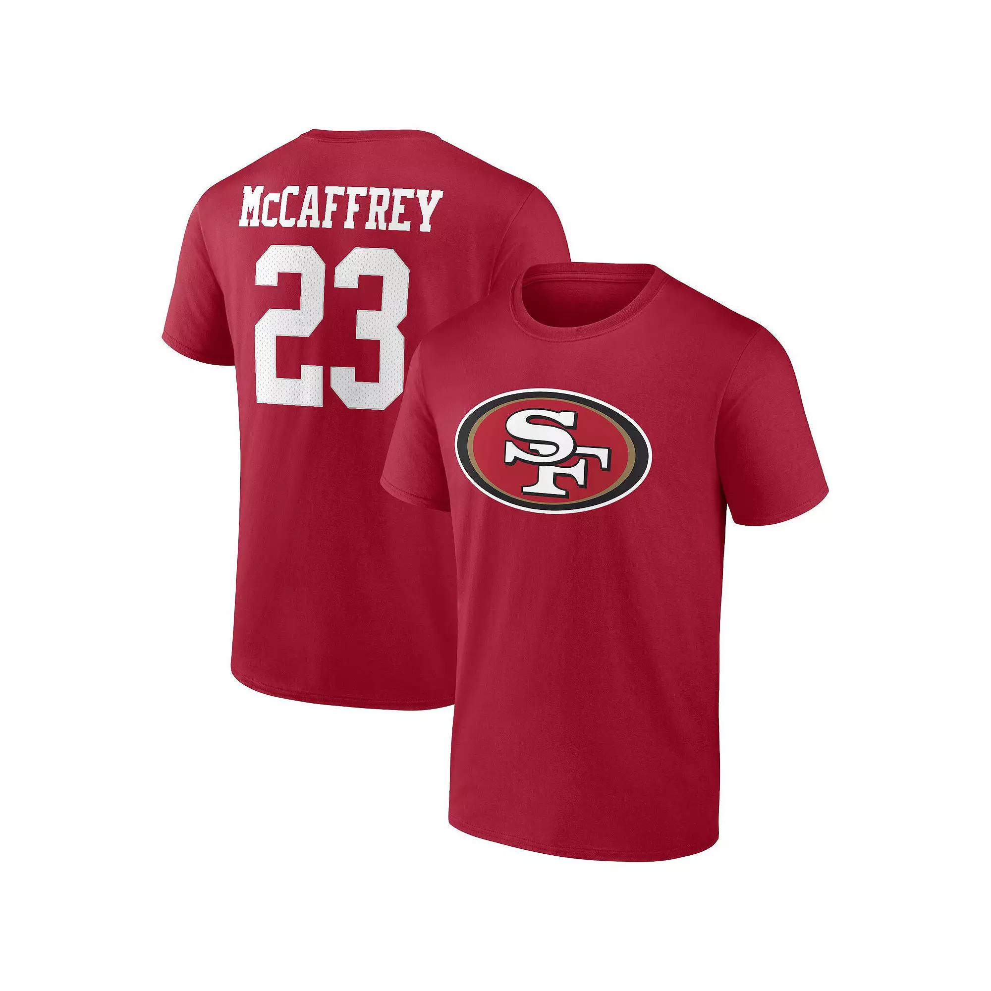 Men's Fanatics Branded Christian McCaffrey Scarlet San Francisco 49ers Player Icon Name & Number T-Shirt,  Product Image