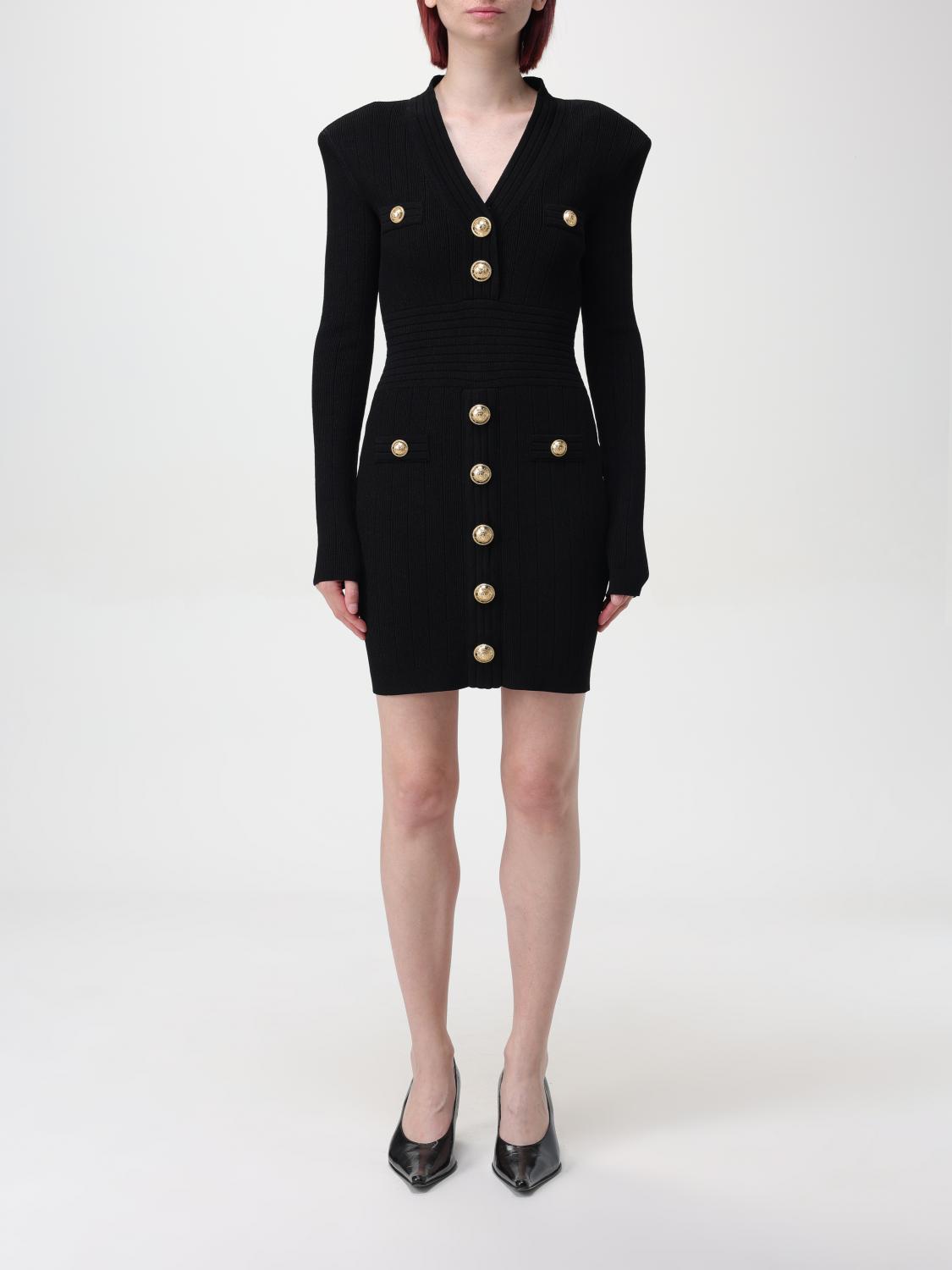 BALMAIN Mini Black Dress With Golden Buttons In Stretch Viscose Woman In Opa Noir Product Image